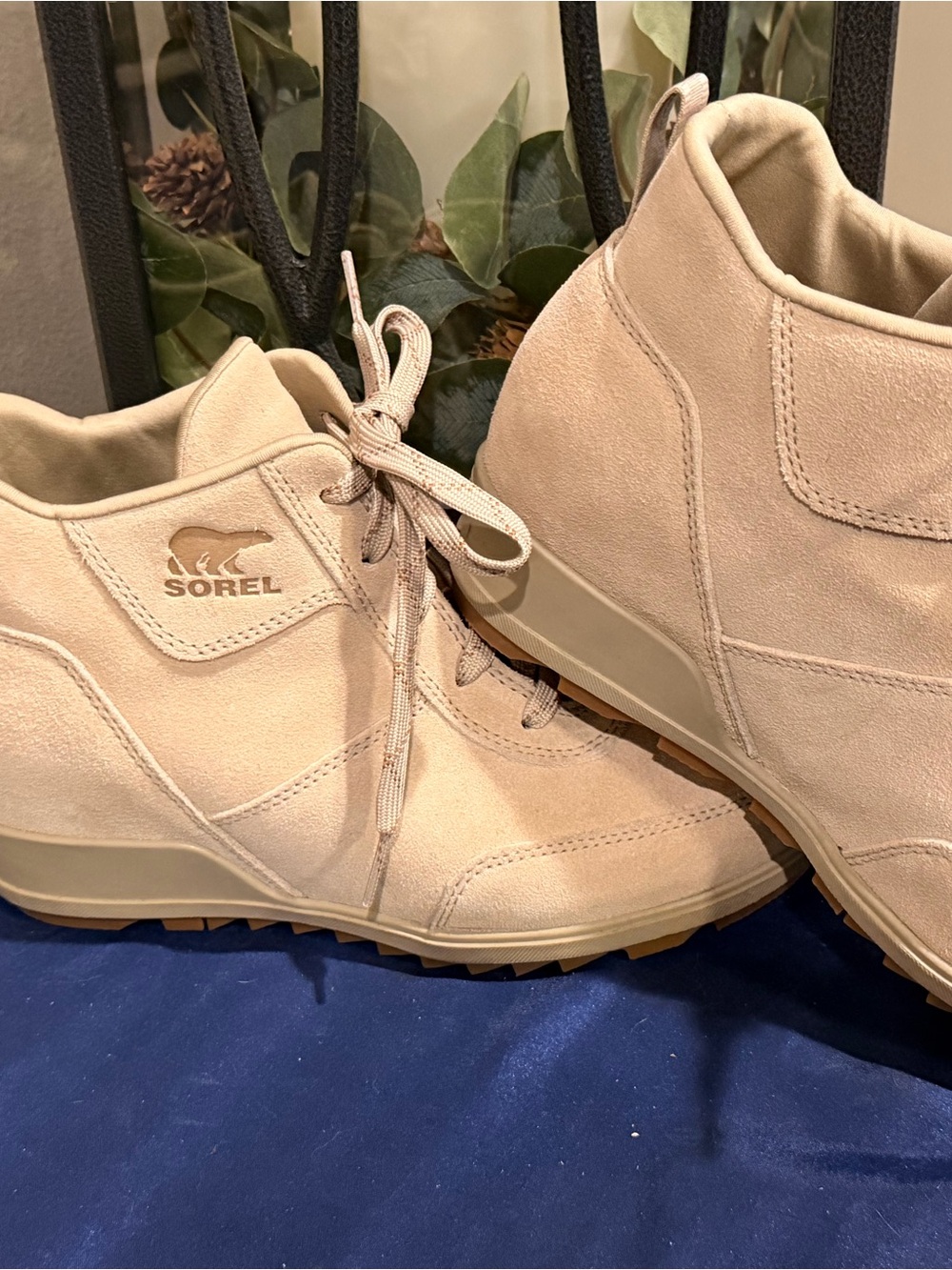 Sorel Beige Suede Wedge Lace-Up Boots
